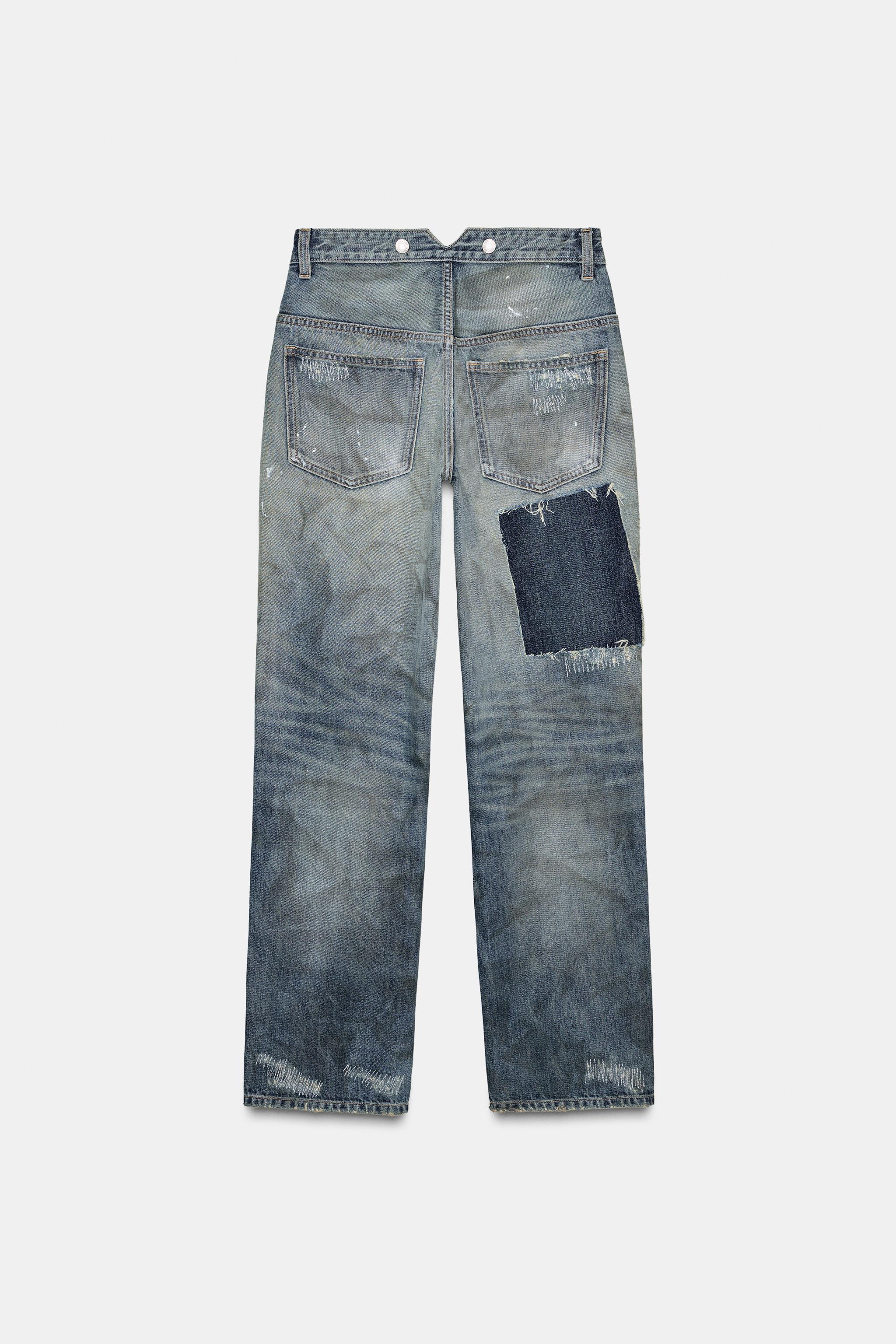 TRF LOW-RISE RIPPED PATCH JEANS
